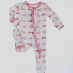 KicKee Pants Bamboo Footie Snaps One Piece Pajamas Bunny Rabbits Ruffle Easter